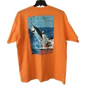Guy Harvey AFICO Blue Water 2XL Orange Short Sleeve T-Shirt with Marlin and Gulf